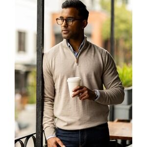 NWT Collars and Co Cashmere Touch Australian Merino Quarter Zip Sweater Large